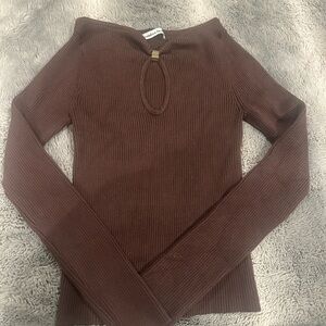 Abercrombie & Fitch Brown Ribbed Keyhole Sweater